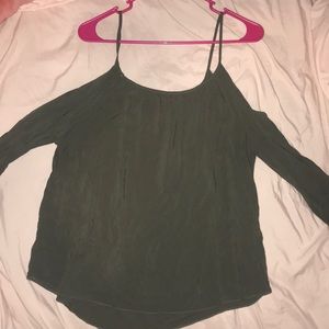 olive green cold shoulder long sleeve casual top